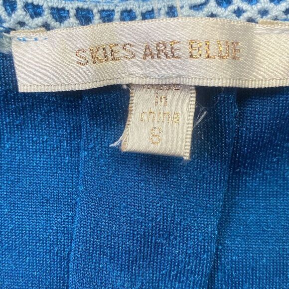 Skies Are Blue Velvet Teal Blue Blouse Knot Detail Short Sleeve Stretchy Size 8 - Picture 4 of 5